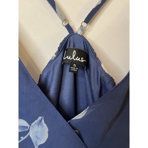 Lulus Women's Blue Floral Print Faux-Wrap Dress Size Small - Picture 3 of 8